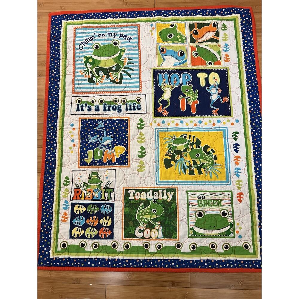 Handmade Frog Quilt Rectangle 100% Cotton Frog Motifs Go Green Kanvas Studio